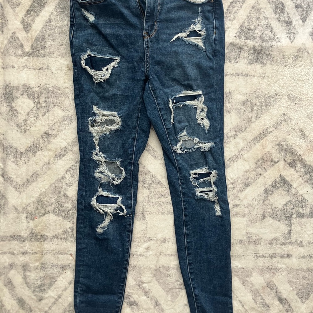 American Eagle Outfitters Dark Blue Ripped Skinny Jeans